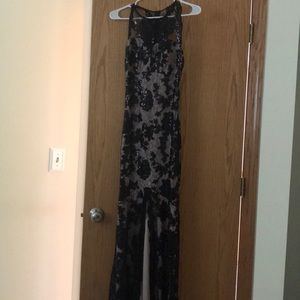 Black and nude sequin dress.